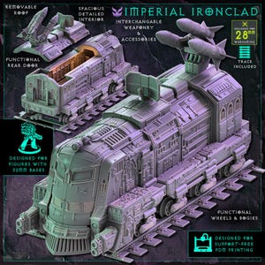 Modular WarTrains Imperial Ironclad - Digital Download STL (FDM Support-Free) - Functional Grimdark Wargaming Terrain - Model Train