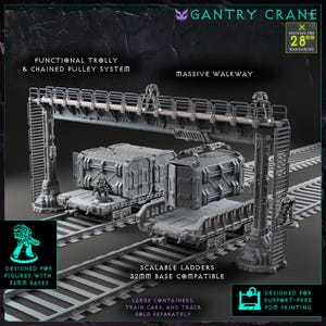 Modular WarTrains Gantry Crane - Freight Yard Terrain - Digital Download STL (FDM Support-Free) - Functional Grimdark Wargaming Terrain