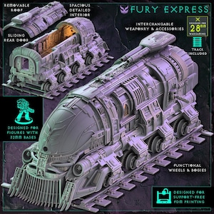 Modular WarTrains Fury Express - Digital Download STL (FDM Support-Free) - Functional Grimdark Wargaming Terrain - Model Train