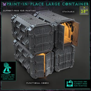 Modular WarTrains Print-In-Place Large Container - Freight Yard Terrain - Digital Download STL (FDM Support-Free) - Grimdark Terrain