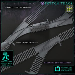Modular WarTrains Switch Track - Freight Yard Terrain - Digital Download STL (FDM Support-Free) - Functional Grimdark Wargaming Terrain