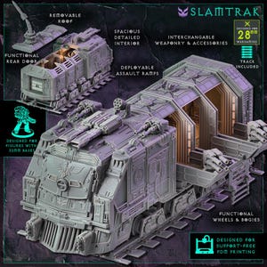 Modular WarTrains SlamTrak - Digital Download STL (FDM Support-Free) - Functional Grimdark Wargaming Terrain - Model Train