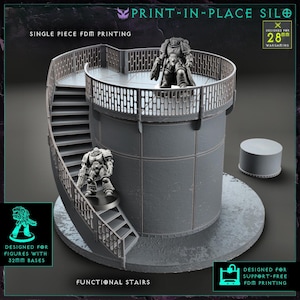 Modular WarTrains Print-In-Place Silo - Freight Yard Terrain - Digital Download STL (FDM Support-Free) - Functional Grimdark Wargame Terrain