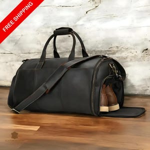 Leder Kleidungsstück Duffel Weekend Reisetasche mit Schuhbeutel, hängende Kleidung Tasche für Trauzeugen, Flugtasche, langlebige Leder Seesack