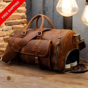 Vollnarbenleder Seesack, Herren Reisetasche, Monogramm-freies Wochenendgepäck, einzigartige Weihnachtsgeschenke, Handgemachte Tasche für Ausflüge & Reisen