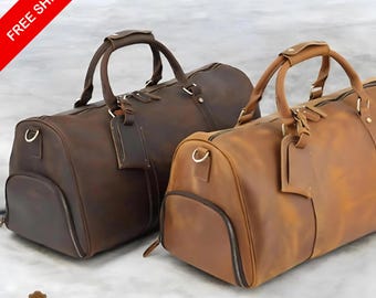 Bolsa de viaje de cuero de grano completo: Equipaje de mano para hombre con compartimento para zapatos