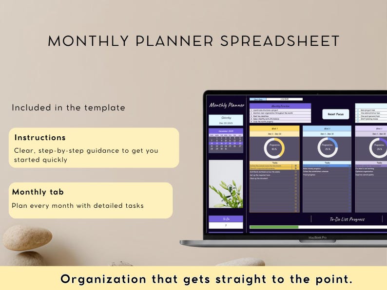 ADHD Dark Mode Monthly Planner – Minimalist Google Sheets Task Tracker ...
