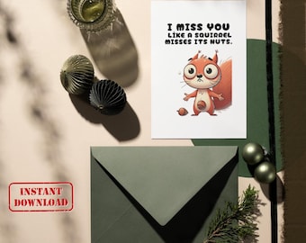 Tarjeta de "Te extraño" de ardilla divertida (descarga digital)