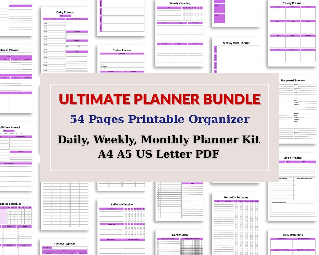Printable Planner Bundle: Daily, Weekly, Monthly Organizer (PDF/PNG ...