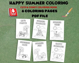 Dibujos para colorear de verano: 6 diseños para vacaciones en la playa (PDF digital)