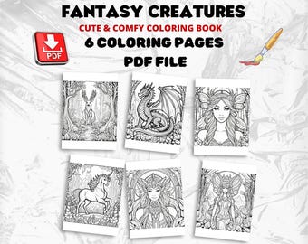 Fantasy Creatures Coloring Book: 12 Magical Designs (PDF Download