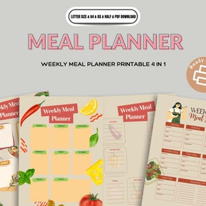 Pakiet Ultimate Weekly Meal Planner | 4 unikalne wzory | Do druku w formacie A4 i US Letter | Pobieranie cyfrowe
