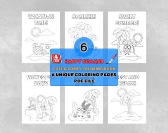 Libro para colorear de verano: 6 páginas imprimibles de vacaciones en la playa (PDF)