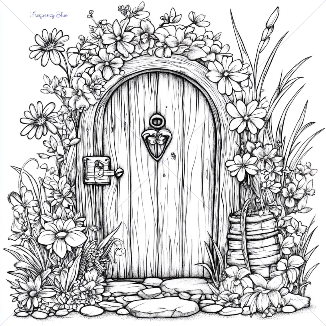 Fairy Door Coloring Page, Printable Fairy Door Scene, Whimsical Fairy ...