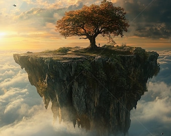 Fantasy Floating Island Art Print, Surreal Dreamscape (Digital Download)