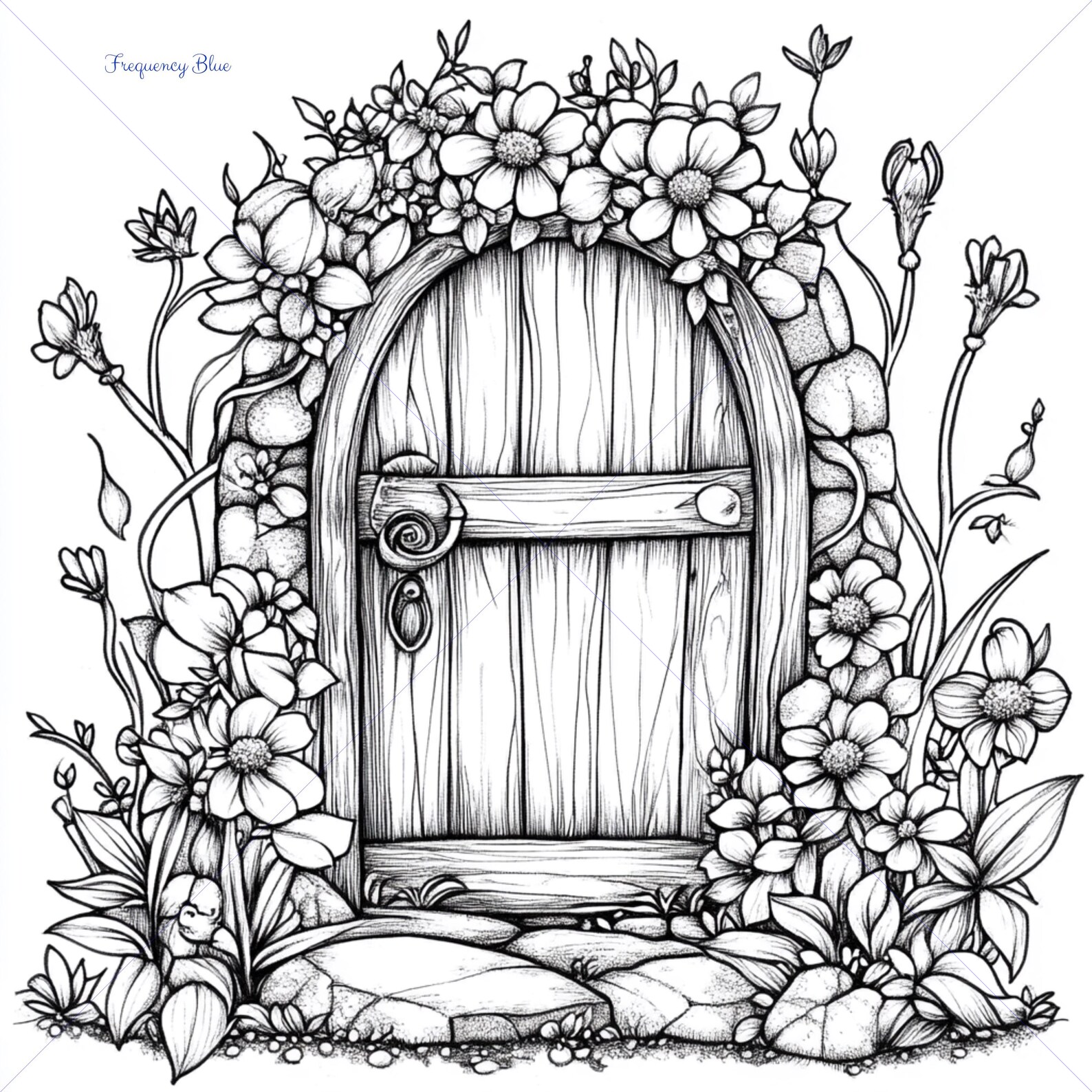 Fairy Door Coloring Page, Printable Fairy Door Scene, Whimsical Fairy ...