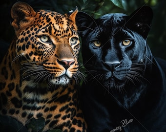 Portrait léopard et panthère, photographie de chat sauvage, art mural jungle (téléchargement numérique)