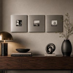Modern fotoram i borstat rostfritt stål, minimalistisk fyrkantig fotoram i metall för vägg, industriell galleriväggkonst, lyxig heminredning