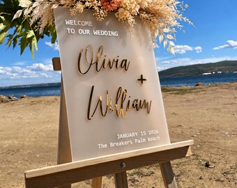 Op maat gemaakt acryl welkomstbord voor bruiloft met 3D-reliëfletters, gepersonaliseerde namen, bord voor de ceremonie, grote bruiloftsdecoratie