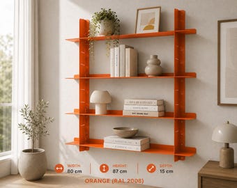 Metalen wandplank, modulaire boekenkast met 4 niveaus, industriële wandboekenkast, eigentijdse kantoordecoratie
