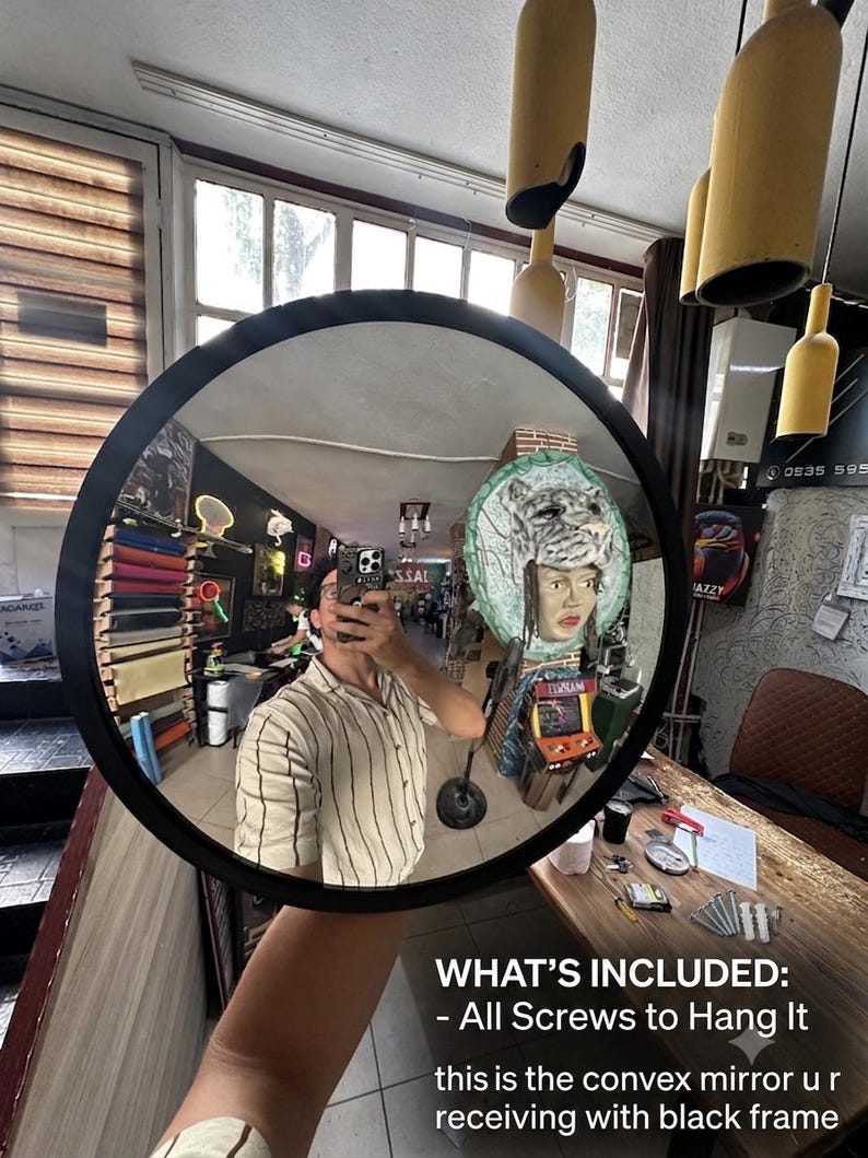 Convex Mirror Decor, Aesthetic Selfie Mirror, Acrylic Convex Security Mirror, Industrial Wall Art, Cyberpunk Room Decor, Round Traffic Mirro image 2