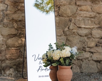 Welkomstbord voor bruiloft, vinyl spiegelsticker, aanpasbare namen, welkomstbord voor verlovingsfeest of receptie