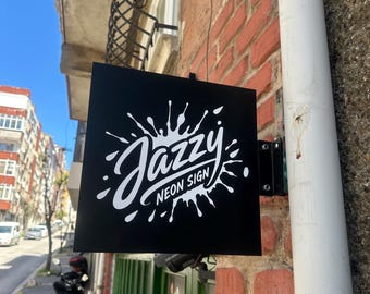Op maat gemaakt metalen uithangbord, dubbelzijdig winkellogo, buitenreclamebord, vierkant wandbord, op maat gemaakt winkelgevelbord, cafébord
