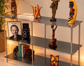 Stalen stellingkast, minimalistische metalen boekenkast, industriële open opbergkast, op maat gemaakt modern stalen displayrek voor thuis of op kantoor