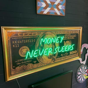 Money Never SleepsDollar Neon Art Painting, Pop Up Dollar Art Painting Wall Decor Home Dollar Neon Sign Gifts for Him Personalized Gifts LED
