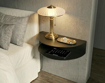 Drijvend nachtkastje metalen nachtkastje, minimalistische wandplank, moderne zwevende plank met apparaatopslag, kleine ruimte nachtkastje, Bedroo