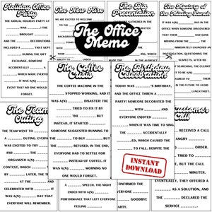 Mad Libs-Kartenspiel im Office Style | Lustige Teambildung, Büro- und Party-Aktivität | Farb-PDF zum selbst ausdrucken, 30 Story-Prompts | anpassbare Karten