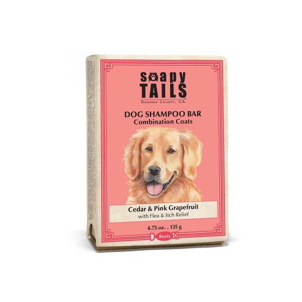 Soapy Tails Long Combination Coat ~  Cedar & Pink Grapefruit 4.75 oz.- Dog Shampoo Bar Soap
