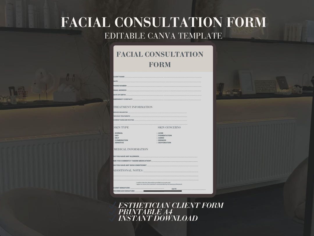 Facial Consultation Form Editable Canva Template | Esthetician Client ...