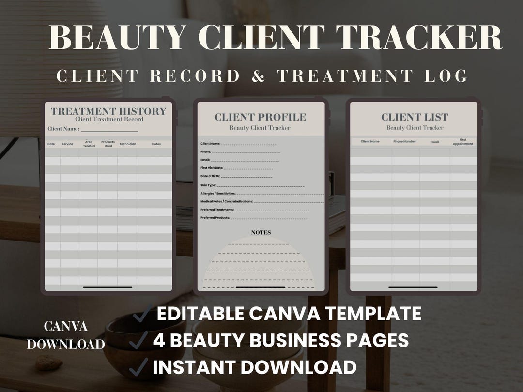 Beauty Client Tracker Canva Template | Client Record Organizer ...