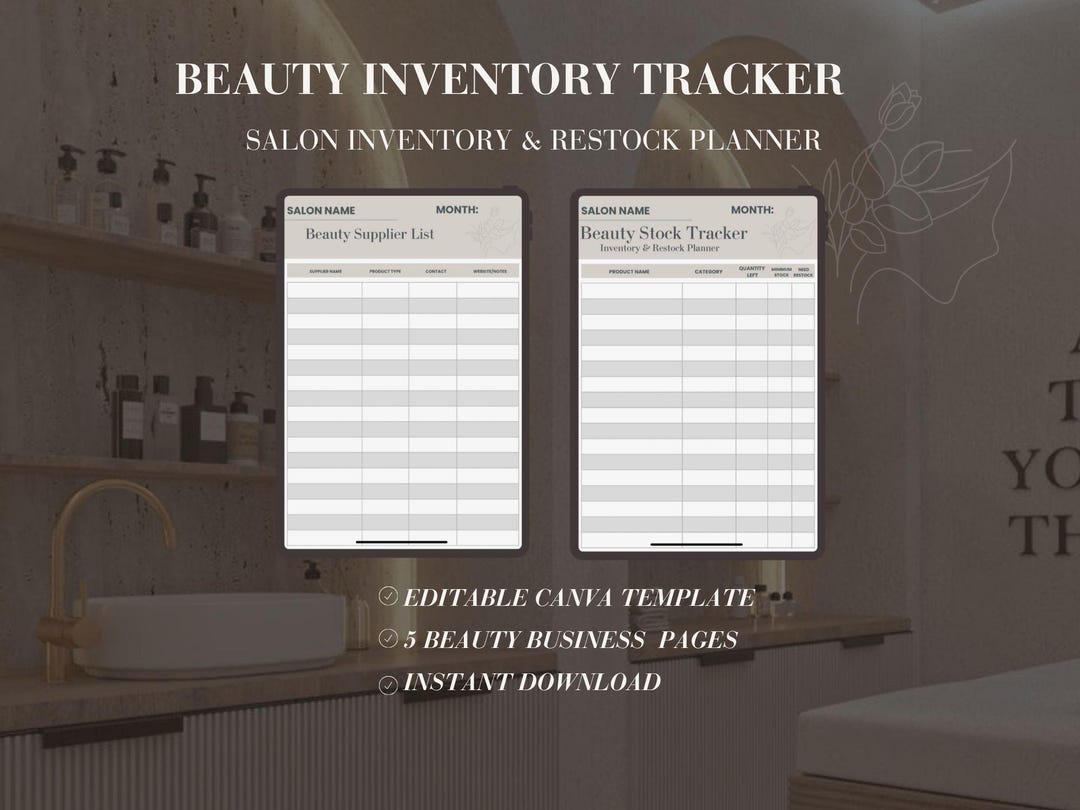 Beauty Business Organizer Canva Template | Salon Inventory Tracker ...