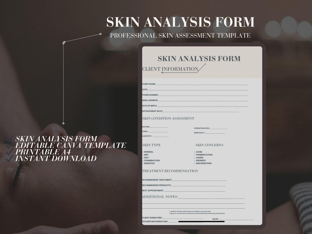 Skin Assessment Rounding Form Skin Analysis Form Editable Canva Template | Esthetician Client Skin ...