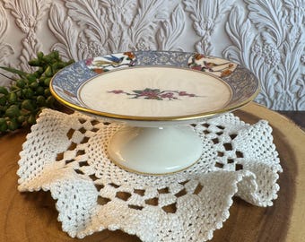 Vintage Lenox Ming Pedestal Compote Dish Bird & Floral Porcelain Bon Bon Candy Dish Gold Trim 5.25 Inch