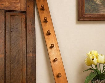 Vintage Wooden Peg Rack | 8 Peg Wall Coat Rack | Rustic Farmhouse Wall Hooks | Country Entryway Organizer