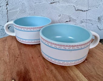 Rare House of Lloyd 1989 Mug Set Pink Blue Design Vintage Soup Cups Taiwan