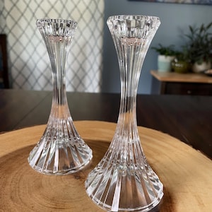 Pair of Vintage Ridged Glass Candlesticks – 5.5&quot; Tall Taper Holders, Elegant Table Décor