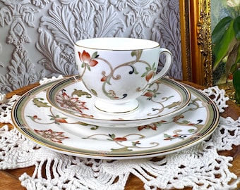 Vintage 1993 Wedgwood Oberon Tea Set, Bone China, Chinoiserie Floral (3-Piece)