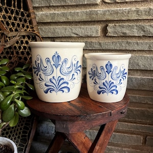 ensemble de pots de poterie vintage est-allemands | Boîtes en grès bleu cobalt Bird