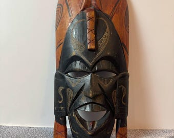Vintage Hand-Carved African Tribal Mask – Signed by Jambo Keya – Bold Wall Art