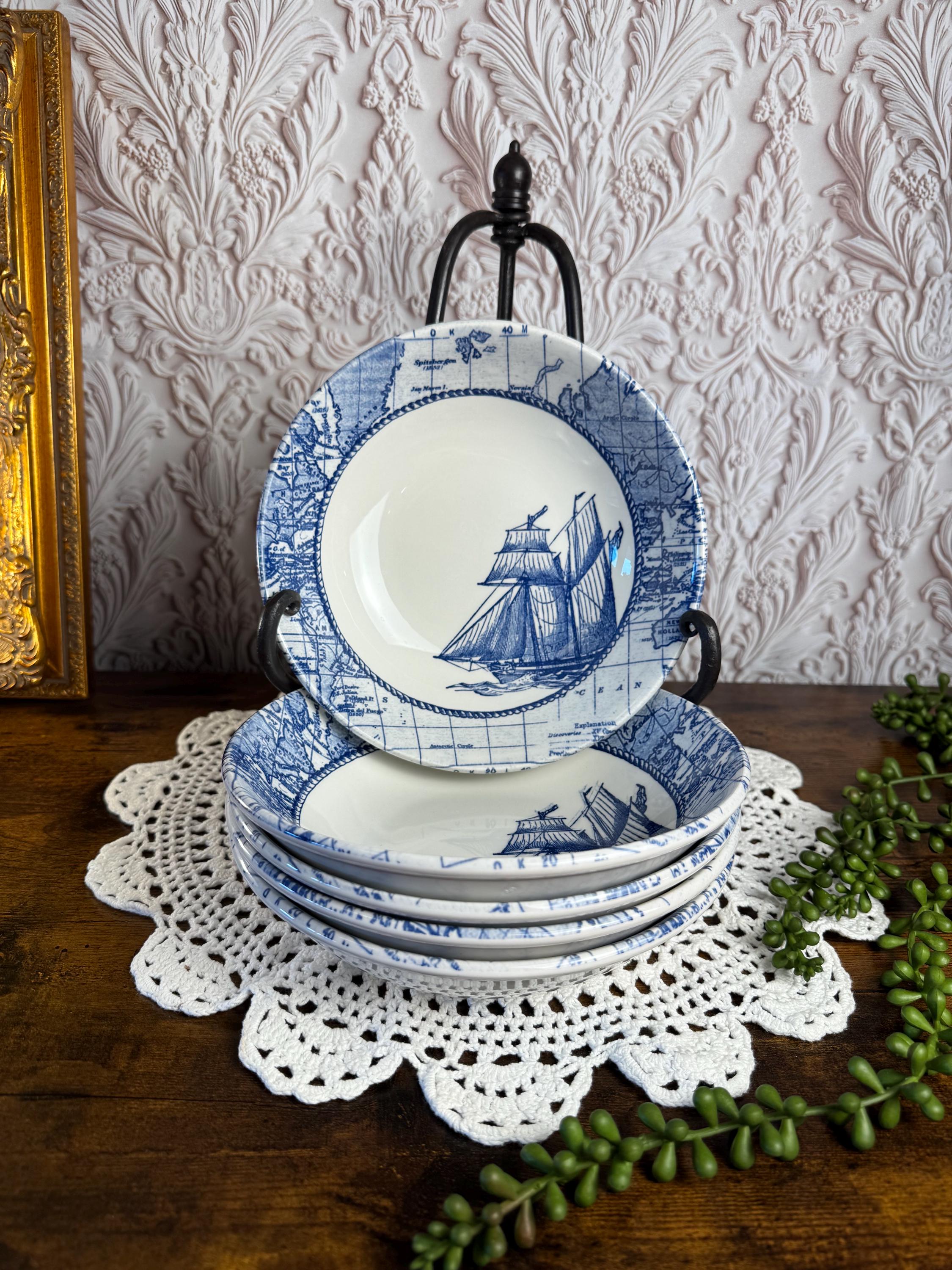 Blue White Pottery Ship Nautical - Etsy