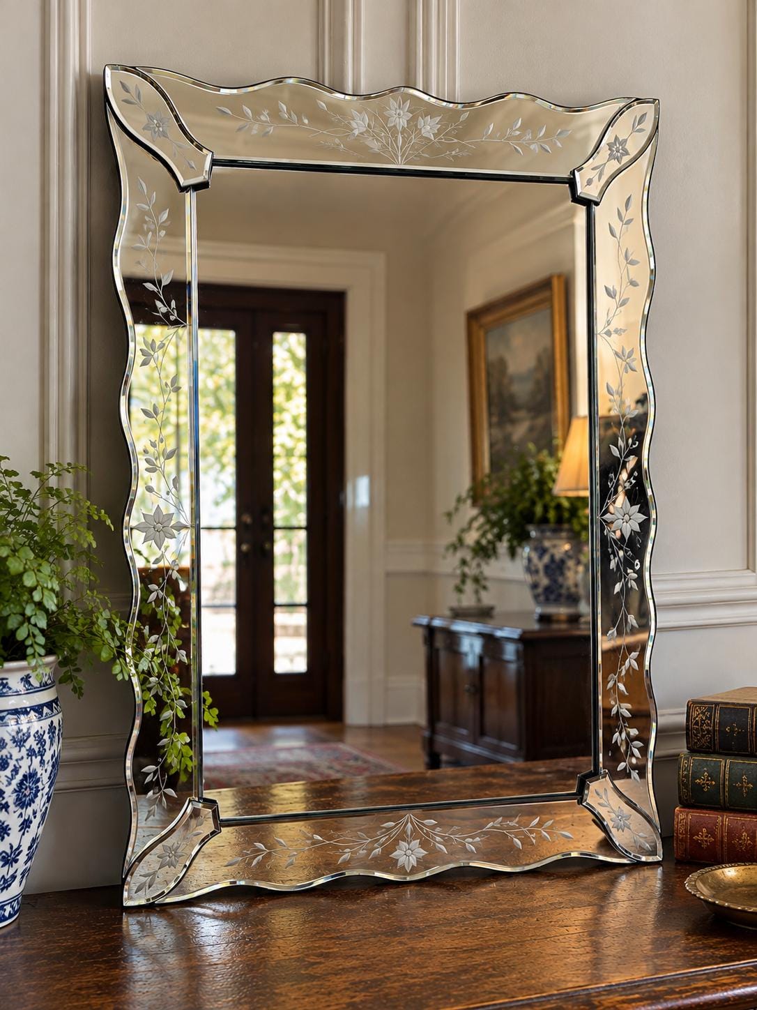 Vintage Mirror With Etched Flowers - Etsy