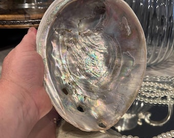 Vintage Abalone Shell Bowl: 7.5" Iridescent Altar Decor, Boho Styling