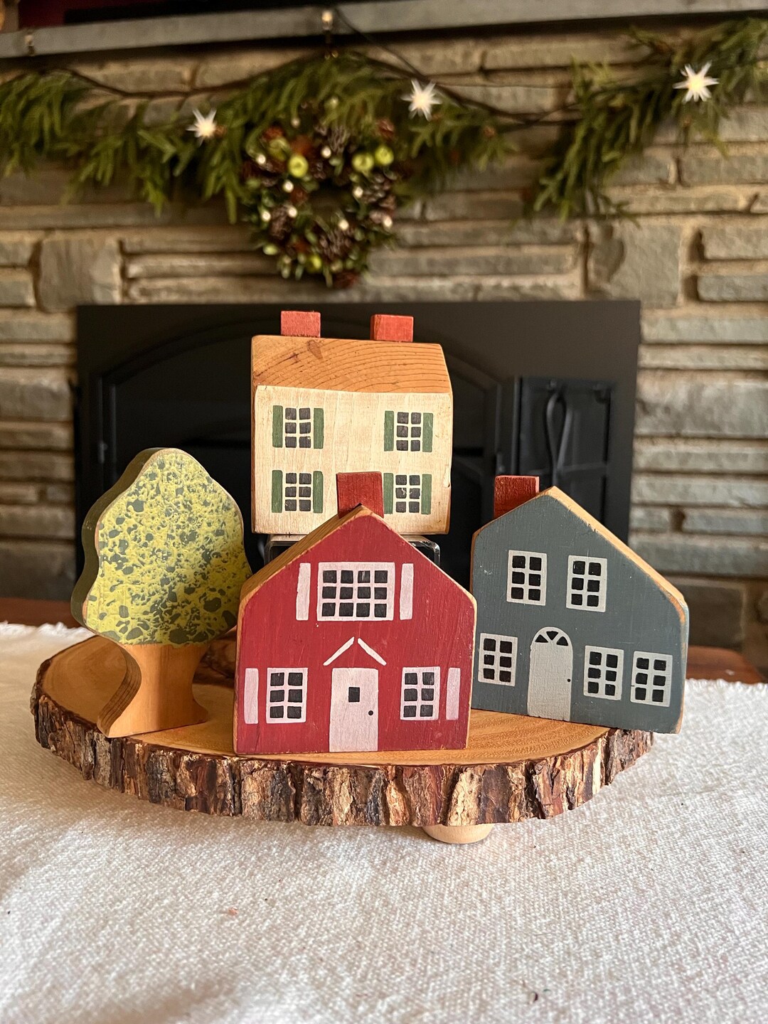 Handmade Buildings Primitive Handmade Wooden Village Buildings Rustic Decor Set - Etsy