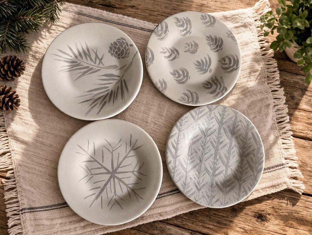 Lenox Alpine Tidbit Plates Set | Rustic Stoneware Winter Snowflake ...