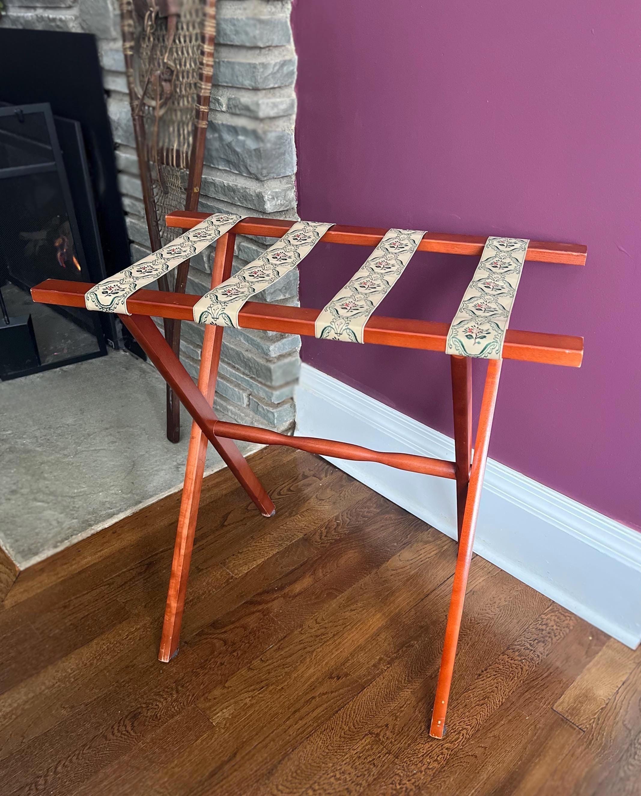 Vintage SCHEIBE Wooden Folding Luggage Rack | Tapestry Top - Etsy