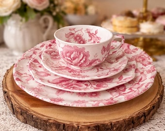 Hazel Atlas Pink Crinoline Dishes: Ripple Bowl, & Saucers Sold